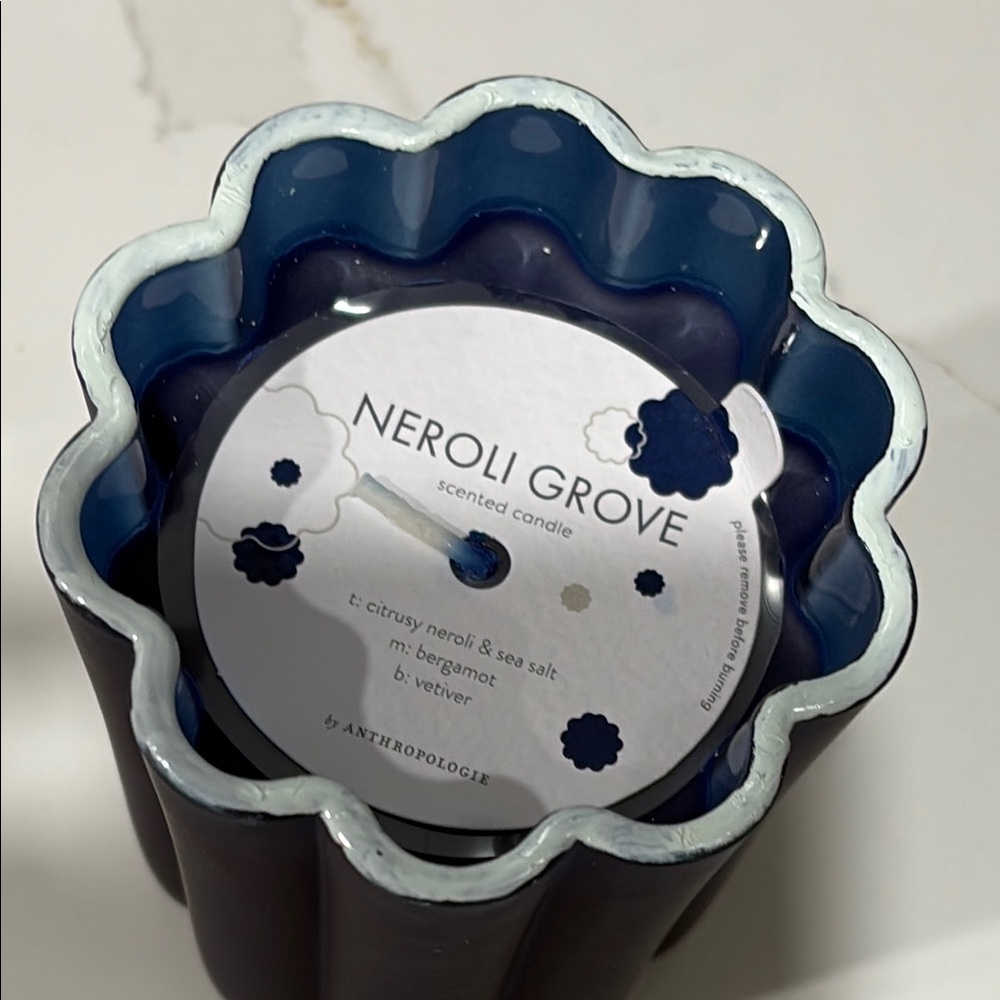 Anthropologie Blue Fluted Candle - Picture 2 of 2